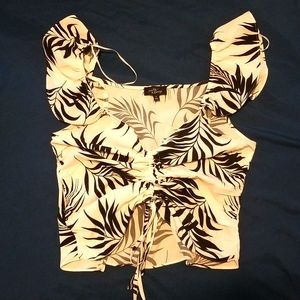 Ruffled Cinching Cropped Silky Top
